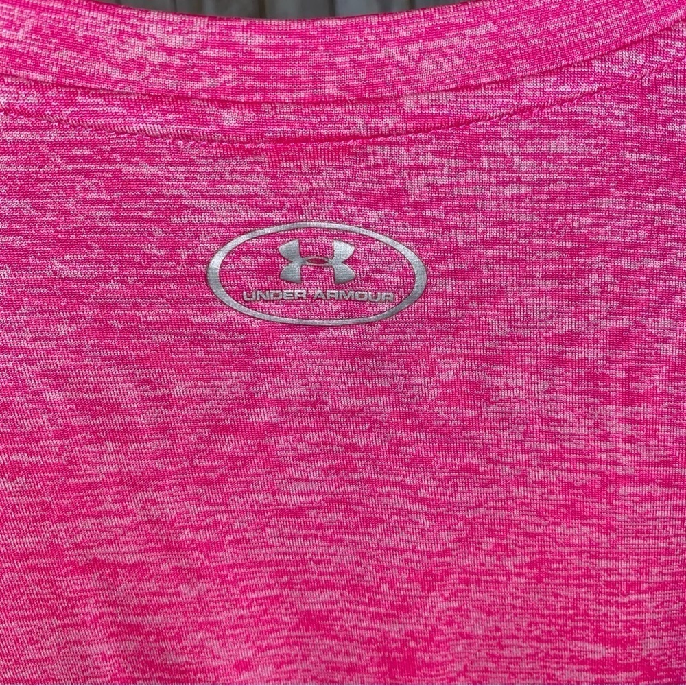 Under Armor Twist Tech V Neck Pink Heathered Tee - Picture 3 of 5